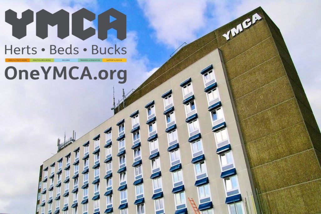 One YMCA social housing building with branding for Herts, Beds and Bucks region